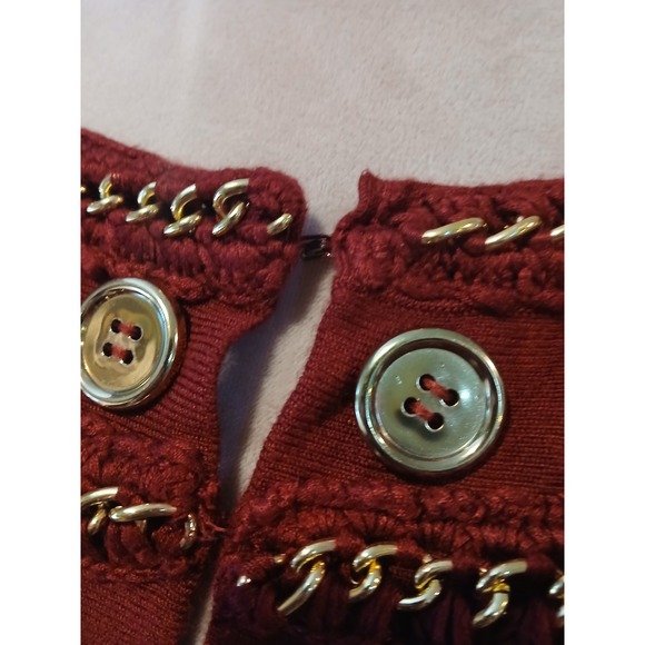 Burgundy sz 2x Gold Chain Trim Button Front Cardigan Sweater Womens Large Formal - Picture 3 of 11